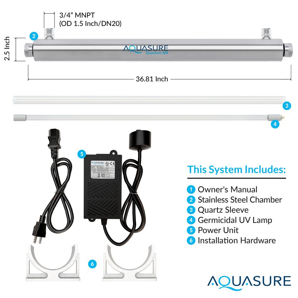 Aquasure Quantum Series 12 GPM Ultraviolet UV Light Water Filter System for Whole House Water Sterilization Disinfection
