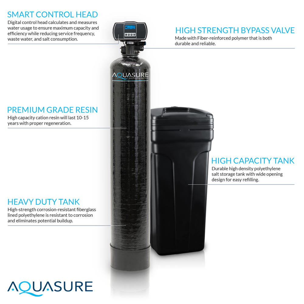 Aquasure 32,000 Grains Water Softener w/Aquatrol Digital Head and 10" Sediment Triple Purpose Whole House Water Filter