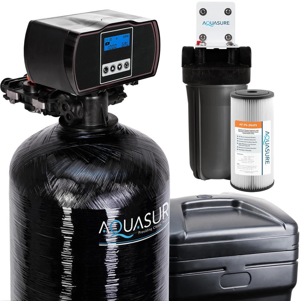 Aquasure Harmony Series 64,000 Grain Water Softener with Fine Mesh Resin For Iron Removal and Pleated Sediment Pre-Filter
