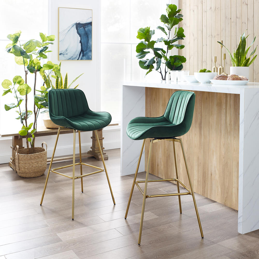 Art Leon 29" High Tufted Velvet Armless Swivel Barstool Counter Height