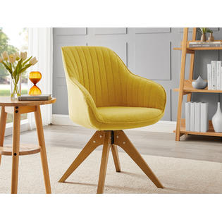 Art Leon Classical Mid Century Modern Swivel Home Office Accent Armchair Desk Chair With Beech Wood Legs Yellow