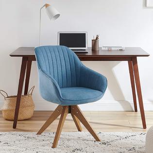 Art Leon Classical Mid Century Modern Swivel Home Office Accent Armchair Desk Chair With Beech Wood Legs Blue