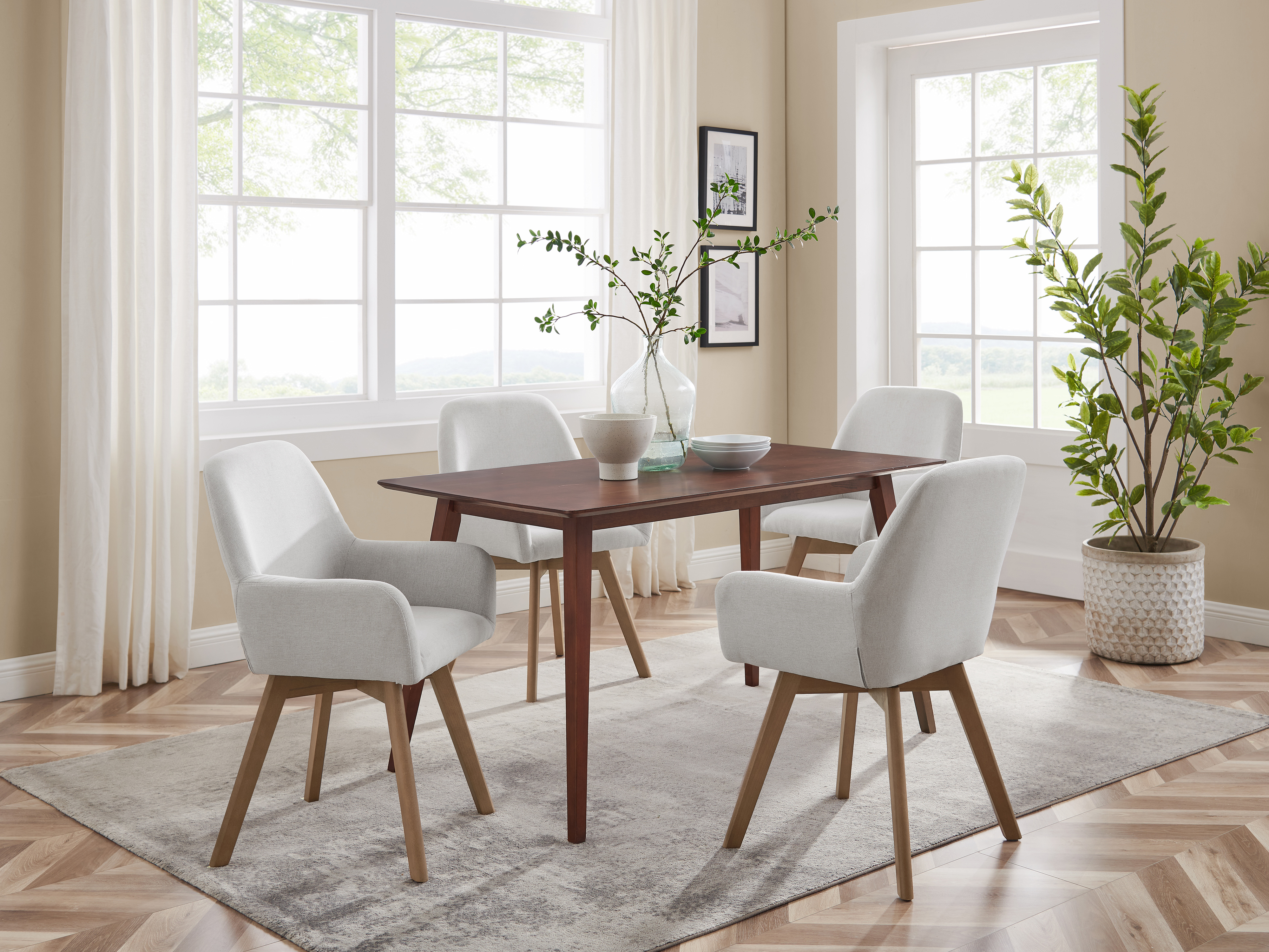 Art Leon Mid Century Modern Swivel, Solid Wood Dining Chairs Set Of 4