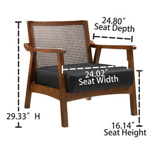 Art Leon Mid Century Modern Faux Leather Accent Lounge Armchair With Woven Rattan Bamboo Back And Pillow For Living Room Set Of 2