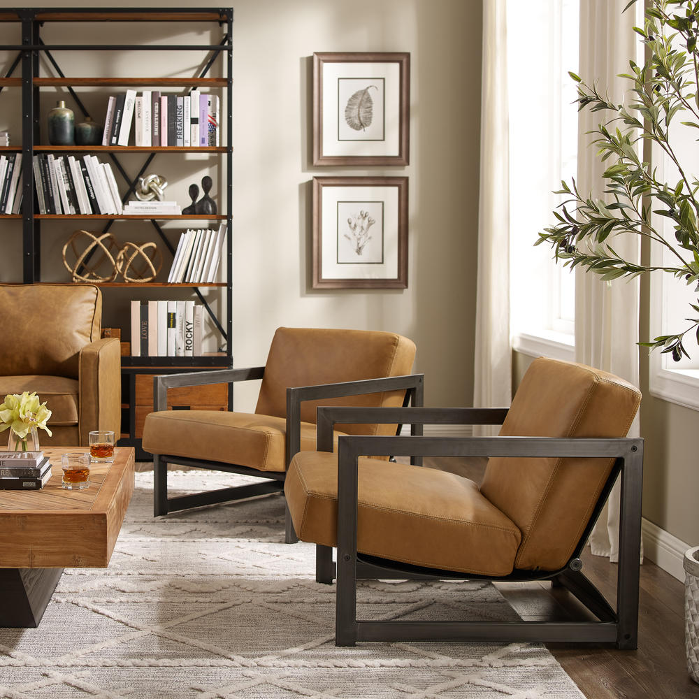 Art Leon MidCentury Modern Genuine Leather Accent Lounge Chairs