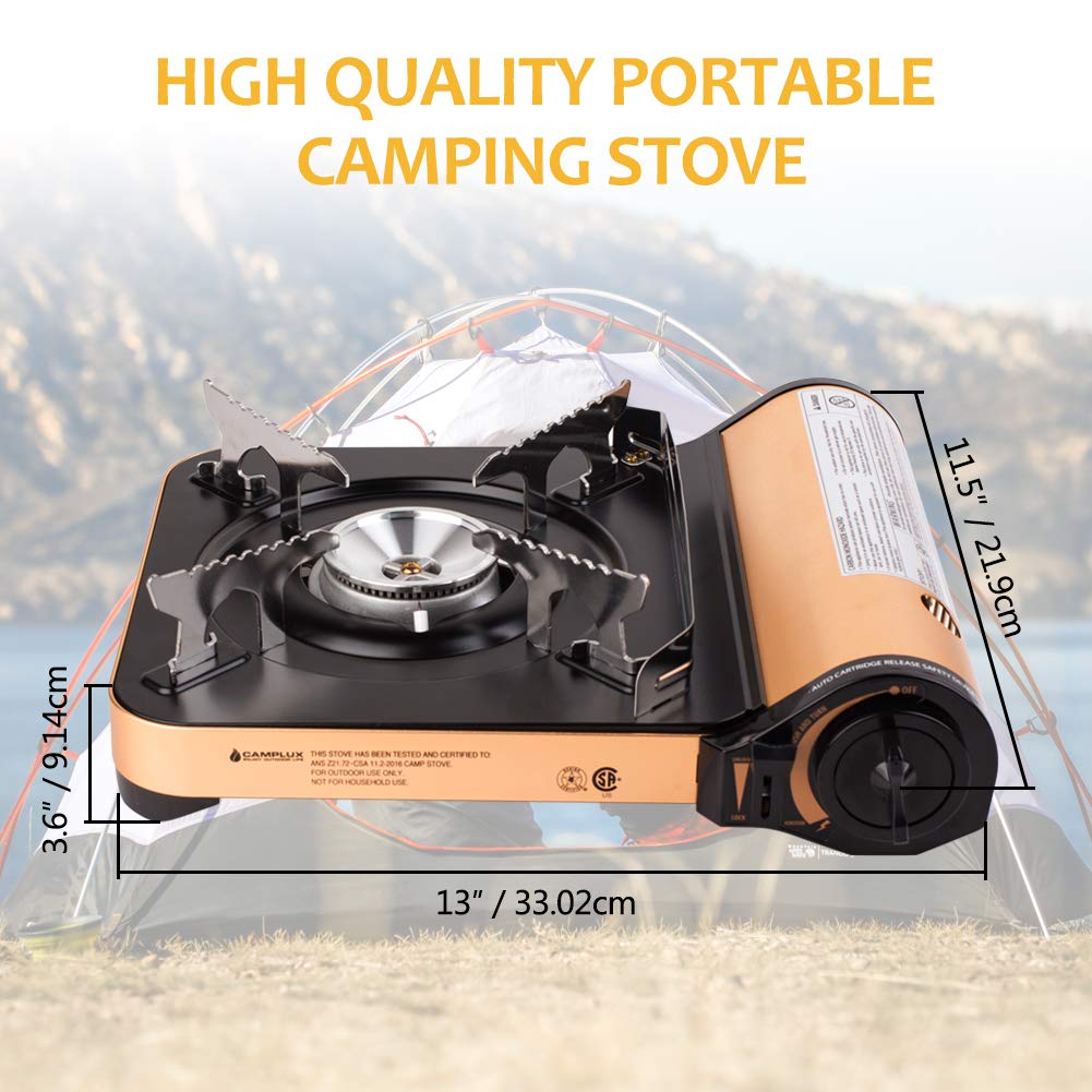 Camplux JK-7000 Single Burner Butane Stove CSA Listed 11,500 BTU Portable Camping Gas Stove Aluminum Alloy Outdoor Butane Gas with Carry Case
