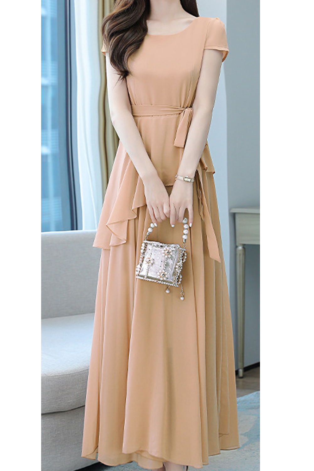 girls formal dress size 10 Indira Beige Knit Maxi Dress with Lapel Collar for Women