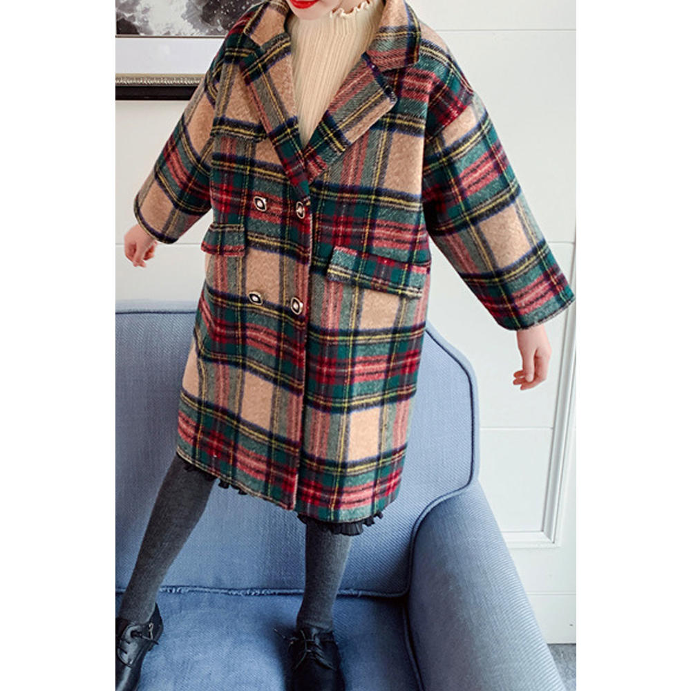 Zara Beez Kids Girls Thick Long Sleeve Collar Neck Flap Pockets Superb Lattice Pattern Mid-Length Winter Warm Coat