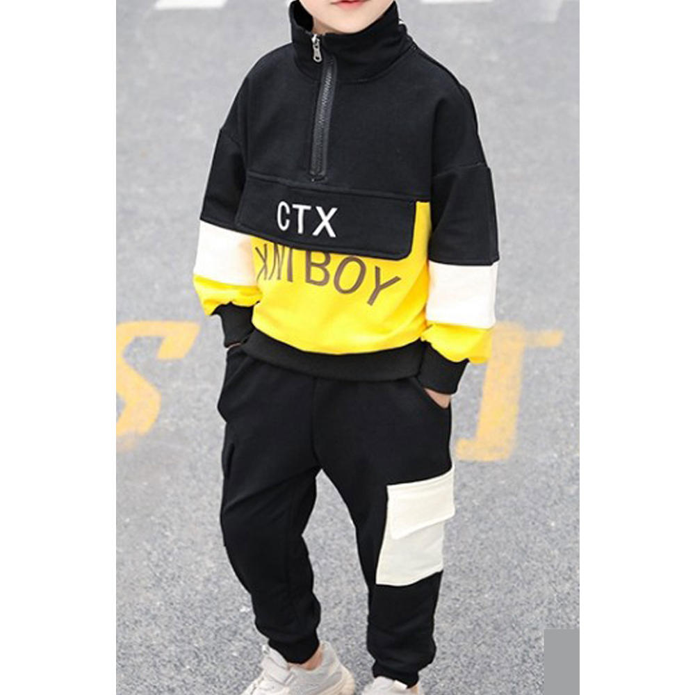Zara Beez Kids Boys Elegent Letter Pattern Stand Up Collar Long Sleeve Pockets Styled Comfortable Waist Winter Two-Piece Suit