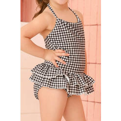 Zara Beez Kids Girls Cute Plaid Pattern Sleeveless Halter Neck Summer Breathable Swimwear