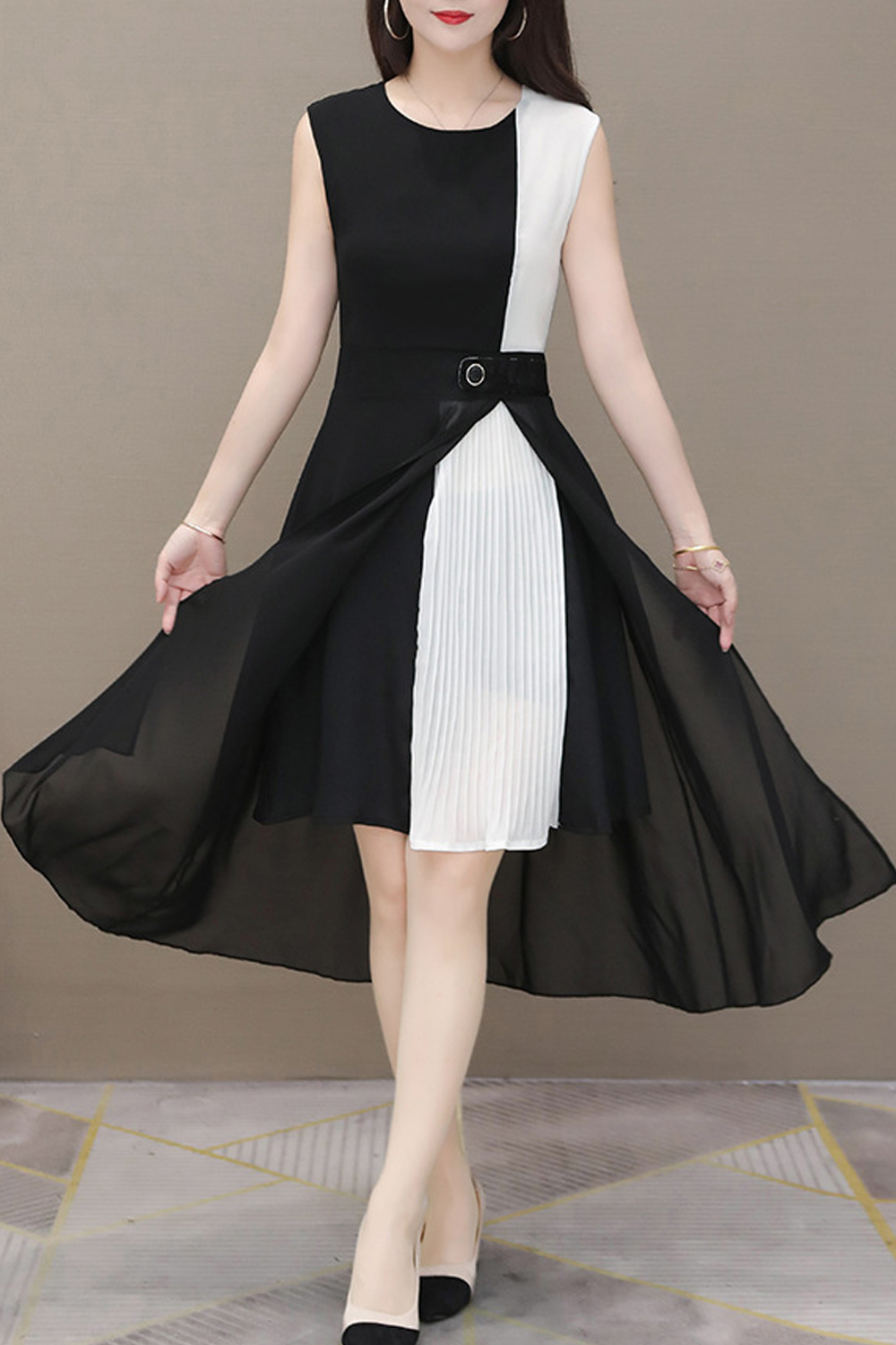 ZaraBeez Women A-Line Splendid Solid Pattern Round Neck Summer Mid-Length Sleeveless Casual Dress, Black