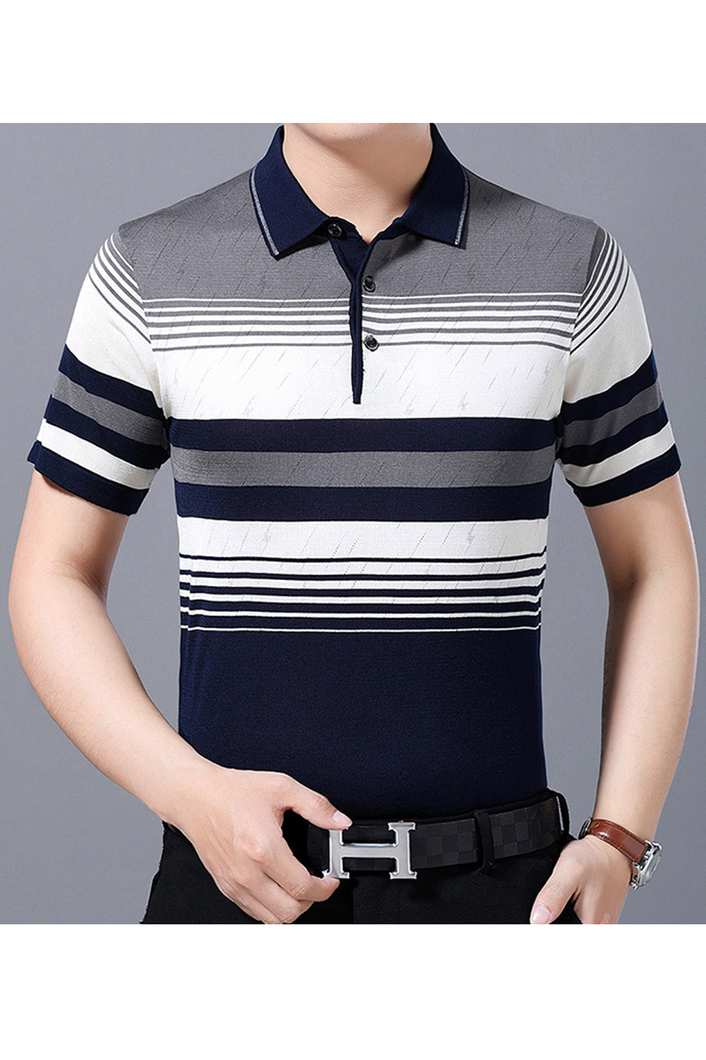 ZaraBeez Men's Superb Collar Neck Button Closure Stripe Pattern