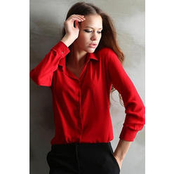 Zara Beez Women Collar Neck Formal Long Sleeve Nylon Shirt Red