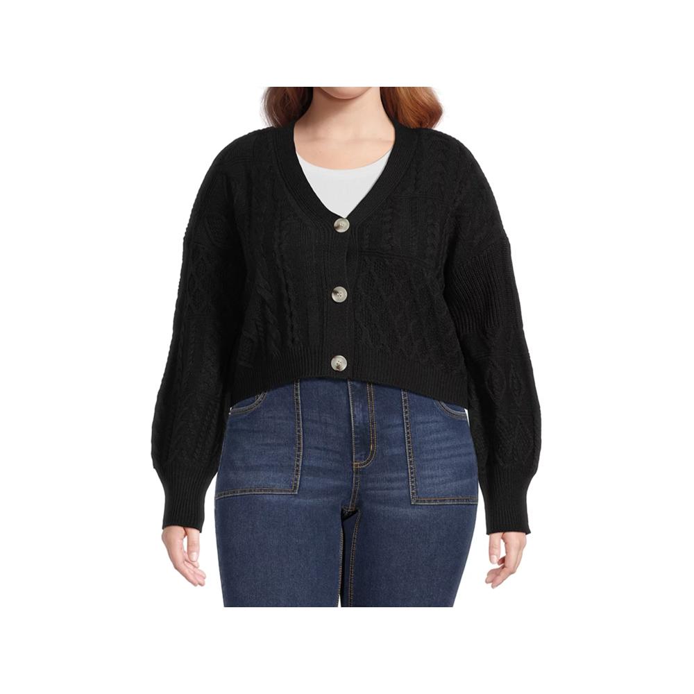 No Boundaries Juniors Plus Size Mixed Knit Cardigan Sweater