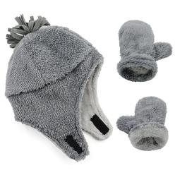 American Trends Baby Toddler Winter Hat and Glove Set Sherpa Lined Warm Fleece Earflap Beanie Hat