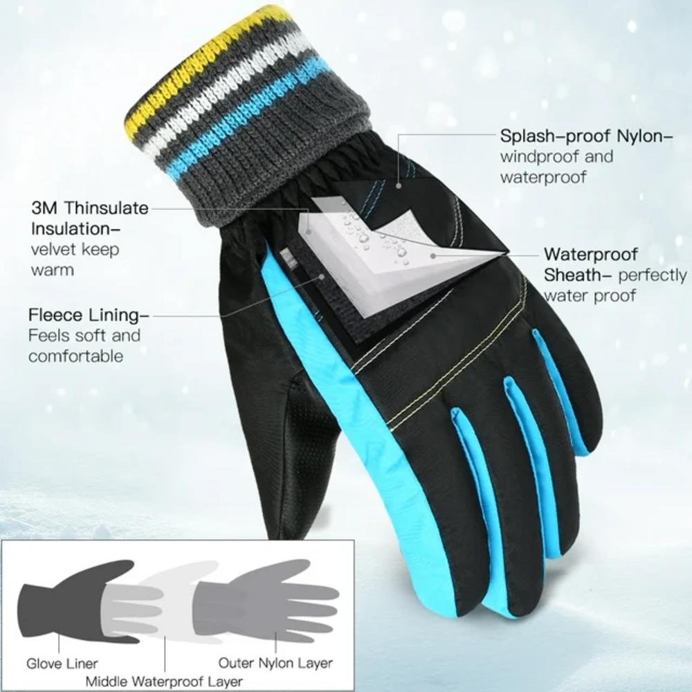 VBIGER Kids Snow Ski Gloves Thickened Warm Winter Cold Weather Tear-resistant Outdoor Sports Gloves