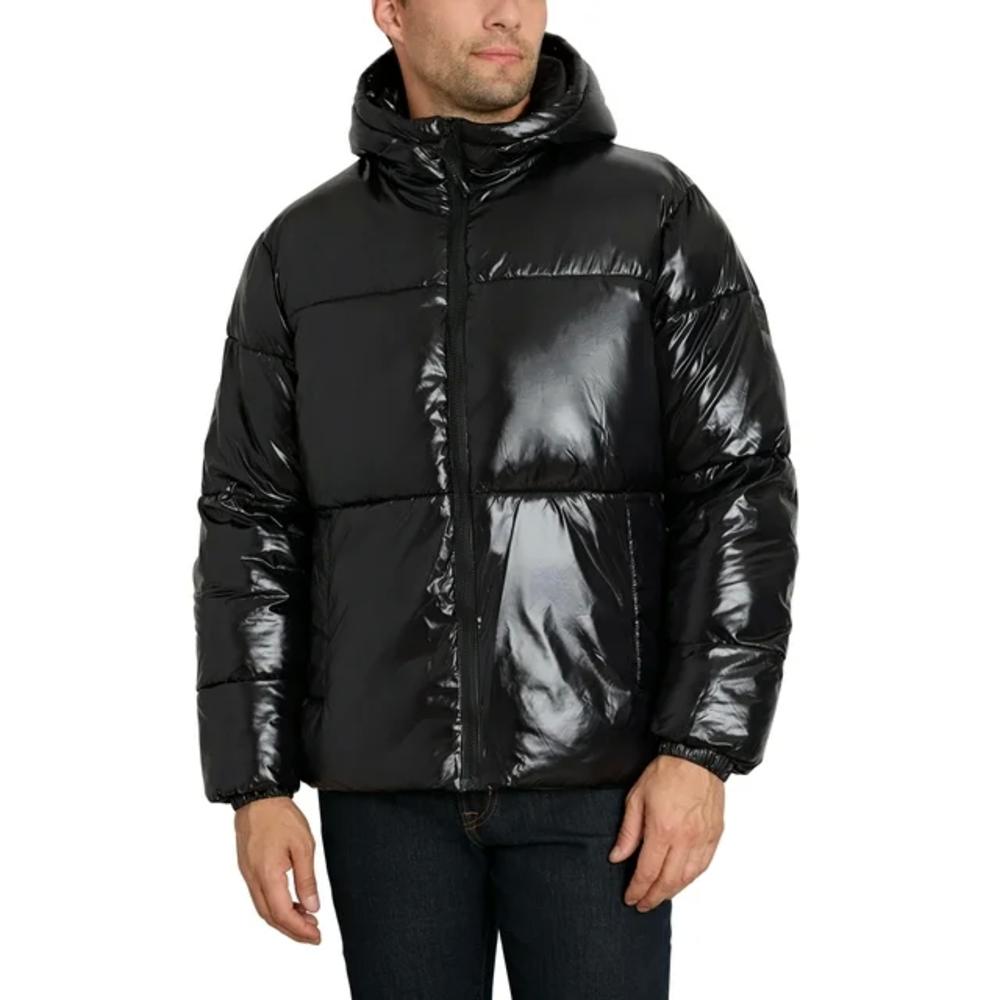 Sean John Men's Faux-Leather Puffer Stand-up collar Jacket