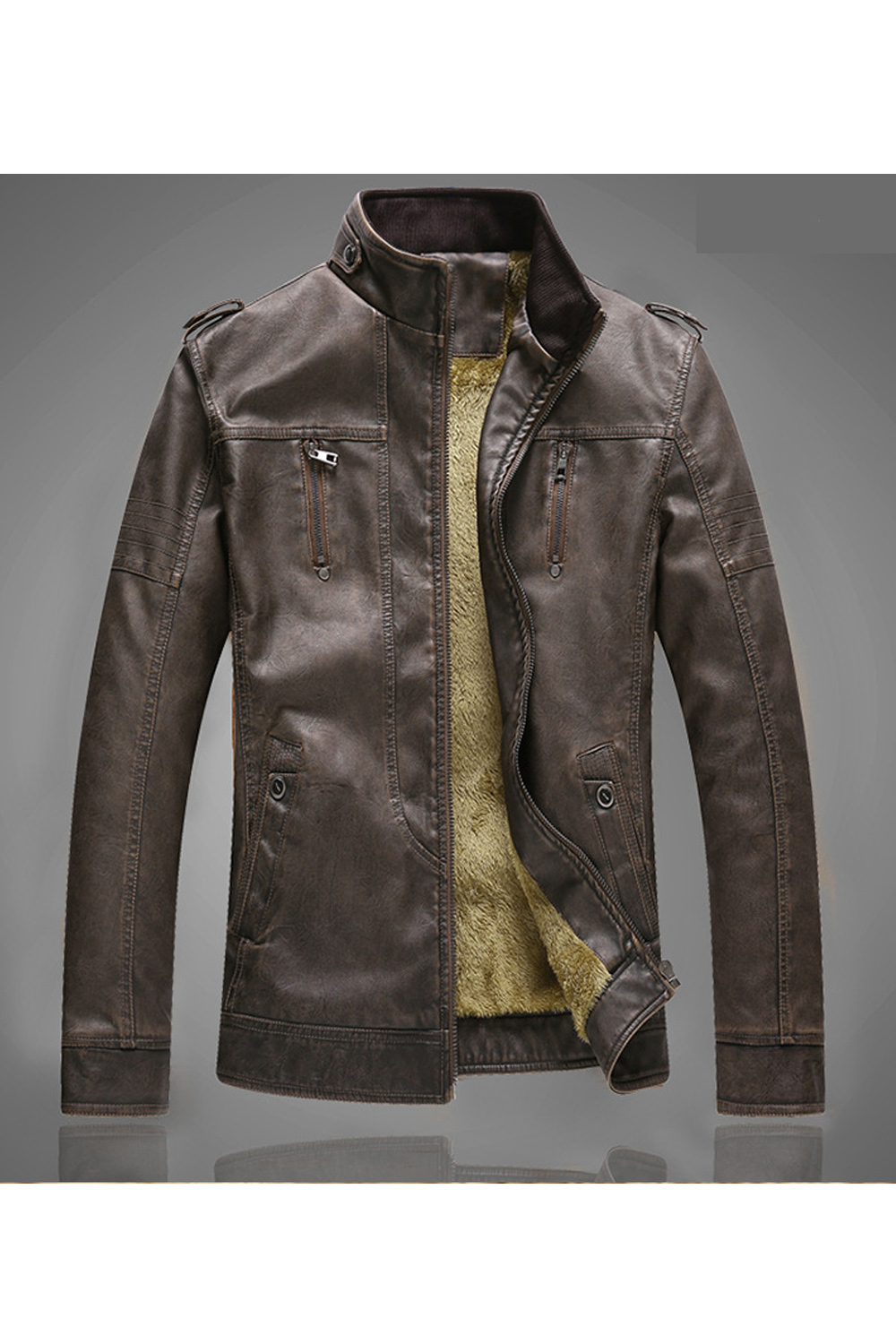 Zara Beez Men Collar Neck Zipper Leather Jacket