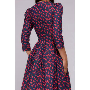ZaraBeez Women Fit Tight Sleeves Printed Waist Loose Bottom Dress, Red