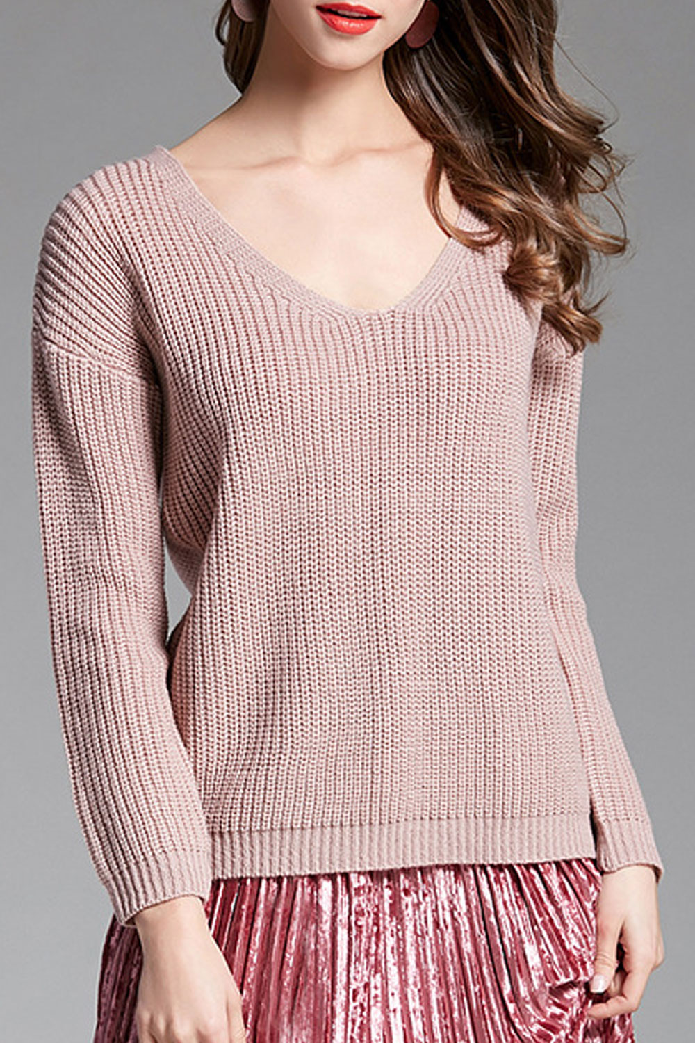Zara Bee Women V-Neck Long Sleeve Loose Fit Sweater