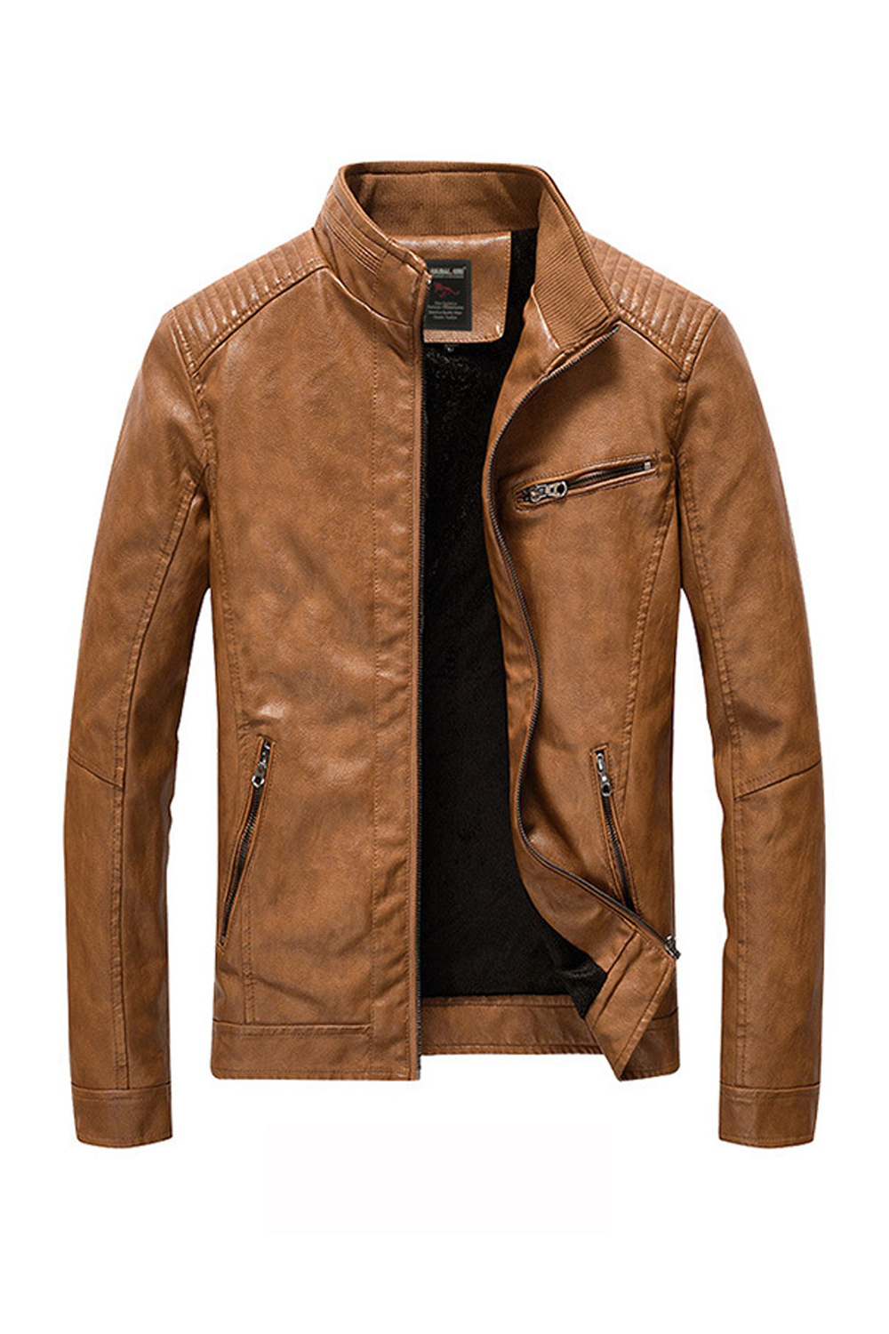 zara man leather jacket brown