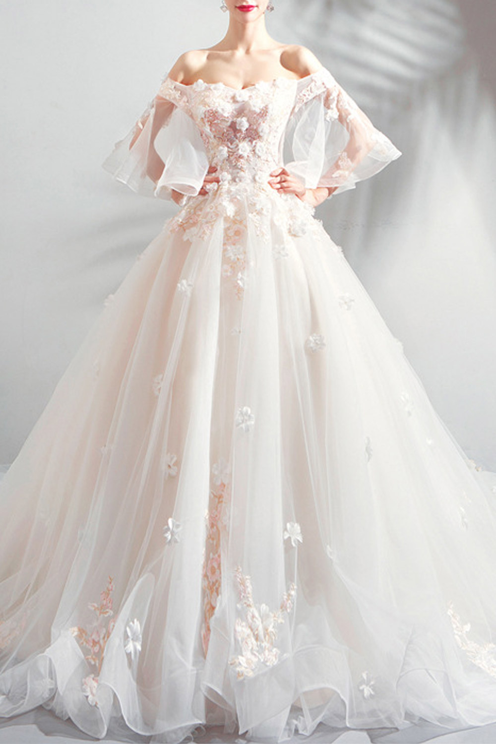 Zara Beez Women Off Shoulder Tiny Flowers Long Wedding Dress
