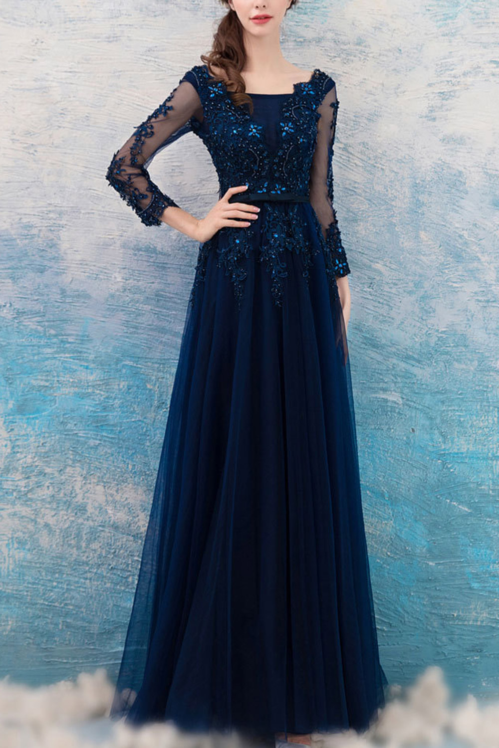 Zara Beez Women Square Neck Embroidered Lace Dinner Evening Dress