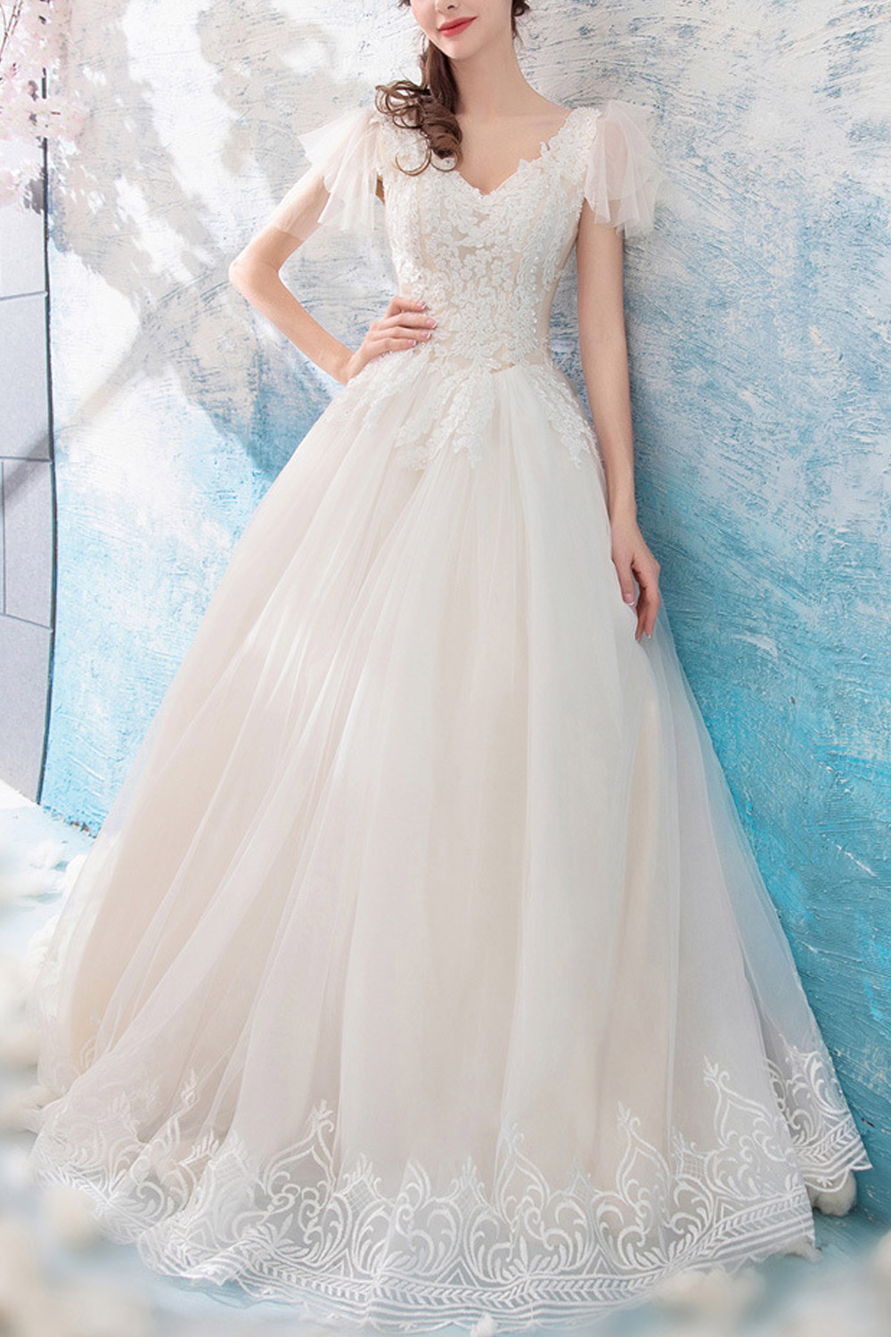 flutter sleeve evening gown