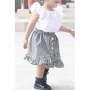 Zara Beez Toddler Baby Girls Flying Sleeve Top Plaid Skirt Piece