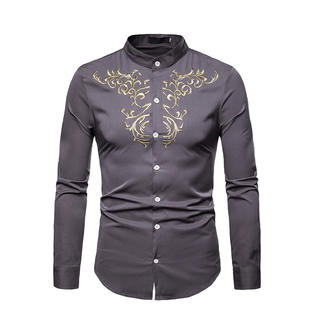 Zara Beez Men Small Colar Long Sleeves Chest Embroidery Shirt