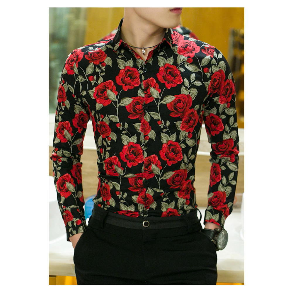 Zara Beez Men Fashion Rose Printed Collar Neck Shirt
