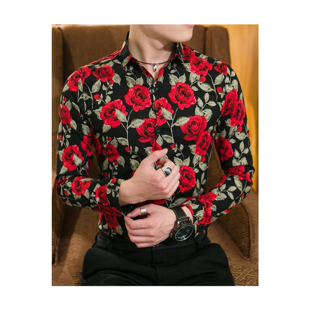Zara Beez Men Fashion Rose Printed Collar Neck Shirt