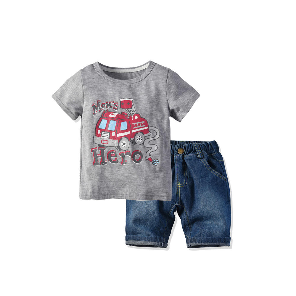 Zara Beez Toddler Car Printed Top Denim Short Outfit Set