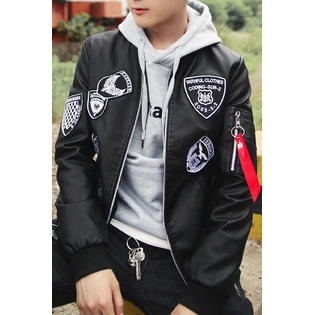 ZaraBeez Men Embroidered Logos Zip Up Leather Jacket