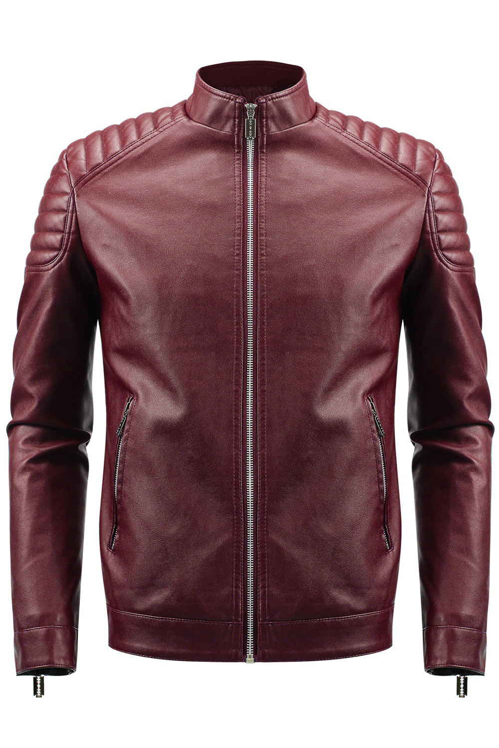 ZaraBeez Men Pleated Shoulders Zip Up Leather Jacket