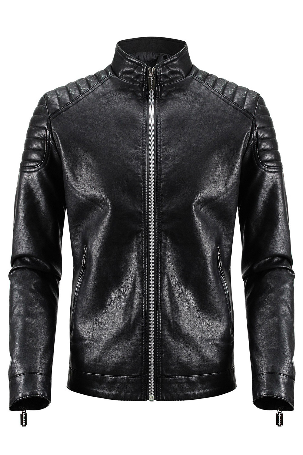 Zara Beez Men Pleated Shoulders Zip Up Leather Jacket
