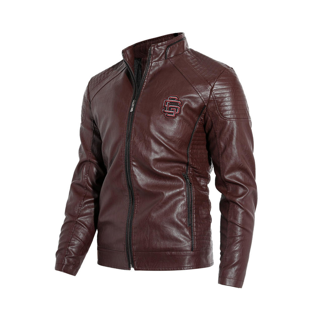 Zara Beez Men Bomber Style Embroidered Badge Leather Jacket