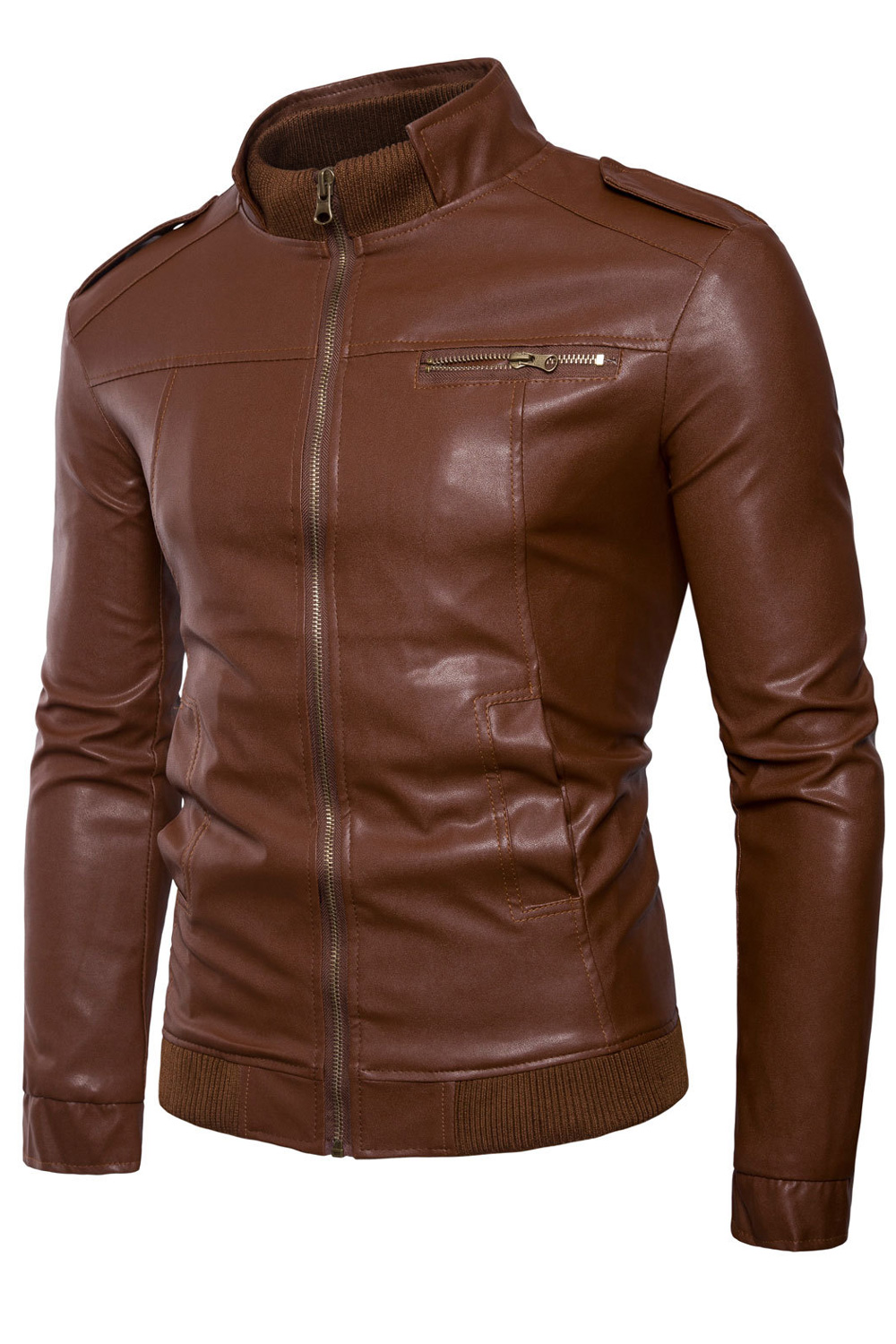 ZaraBeez Men High Collar Long Zipper Leather Jacket