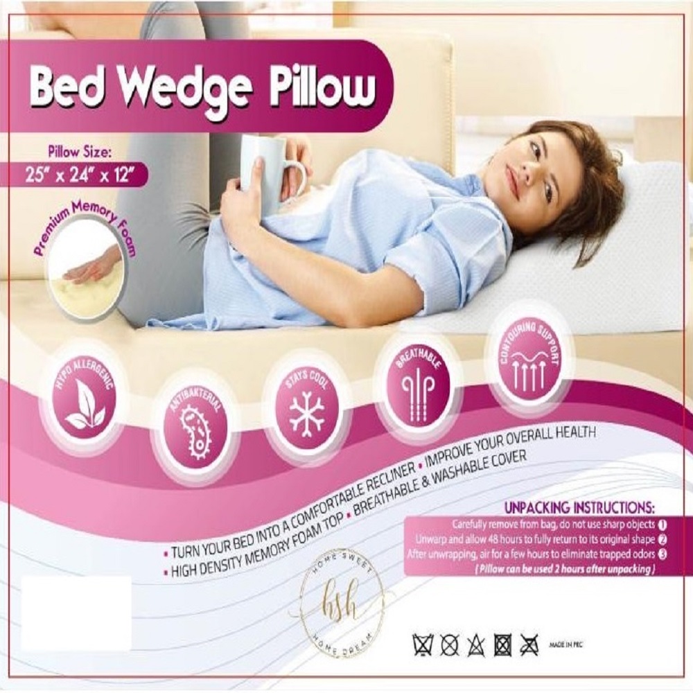 Home Sweet Home Dreams Bed Wedge Pillow with Memory Foam Top - Versatile Body Positioner Relieves Neck and Back Pain - Removable Cover