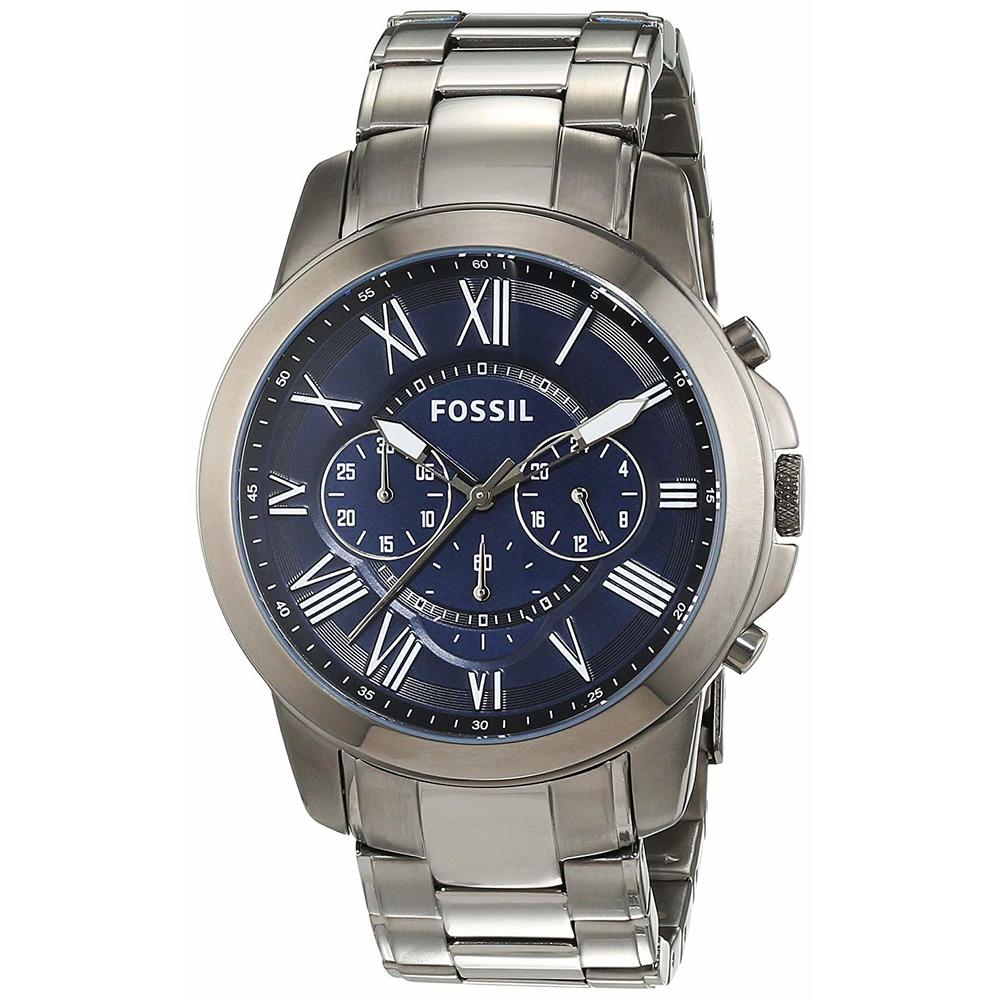 Fossil Grant Chronograph Dark Blue Dial Smoke Ion-plated Watch FS4831