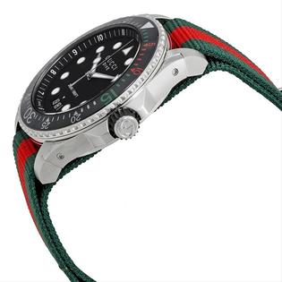 Gucci Dive Black Dial Green and Red Nylon Men's Watch YA136209