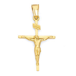 Golden Fire 10k Real Solid Gold INRI Crucifix Pendant, Dainty Gold Cross Pendant