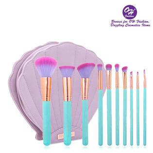 Oh Fashion Oh Fashion Makeup Brushes Mermaid Shell Oceana 11 Pcs Blue Brushes Highlighting Contouring Eyeshadow Blending Eyeliner Powder