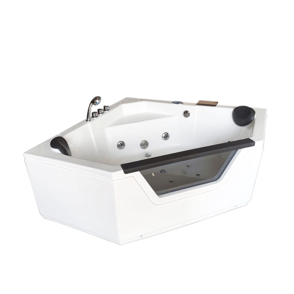 SIMBASHOPPING USA Whirlpool Corner Bathtub Hydrotherapy IBIZA 59.05" and Heater 2 Person Hot Tub