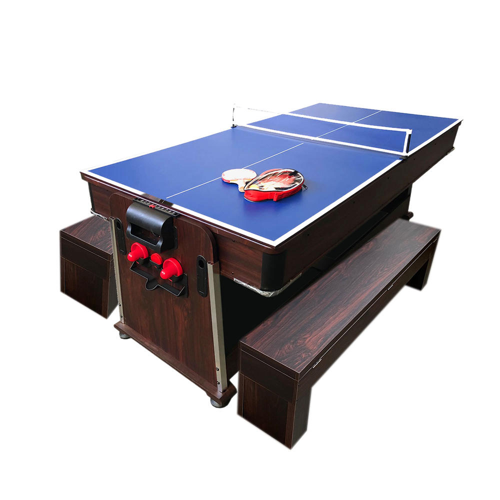 Simba USA 7Ft Green Pool Table with Benches 4in1 + Tennis Table + Air Hockey +Dinner table