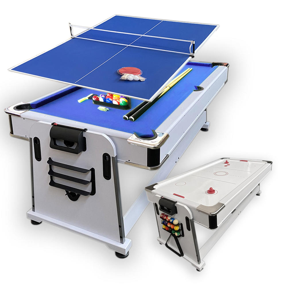 SIMBAUSA 7 FT Multi Games Pool Table Blue Air Hockey Table Tennis Table Top – Polar