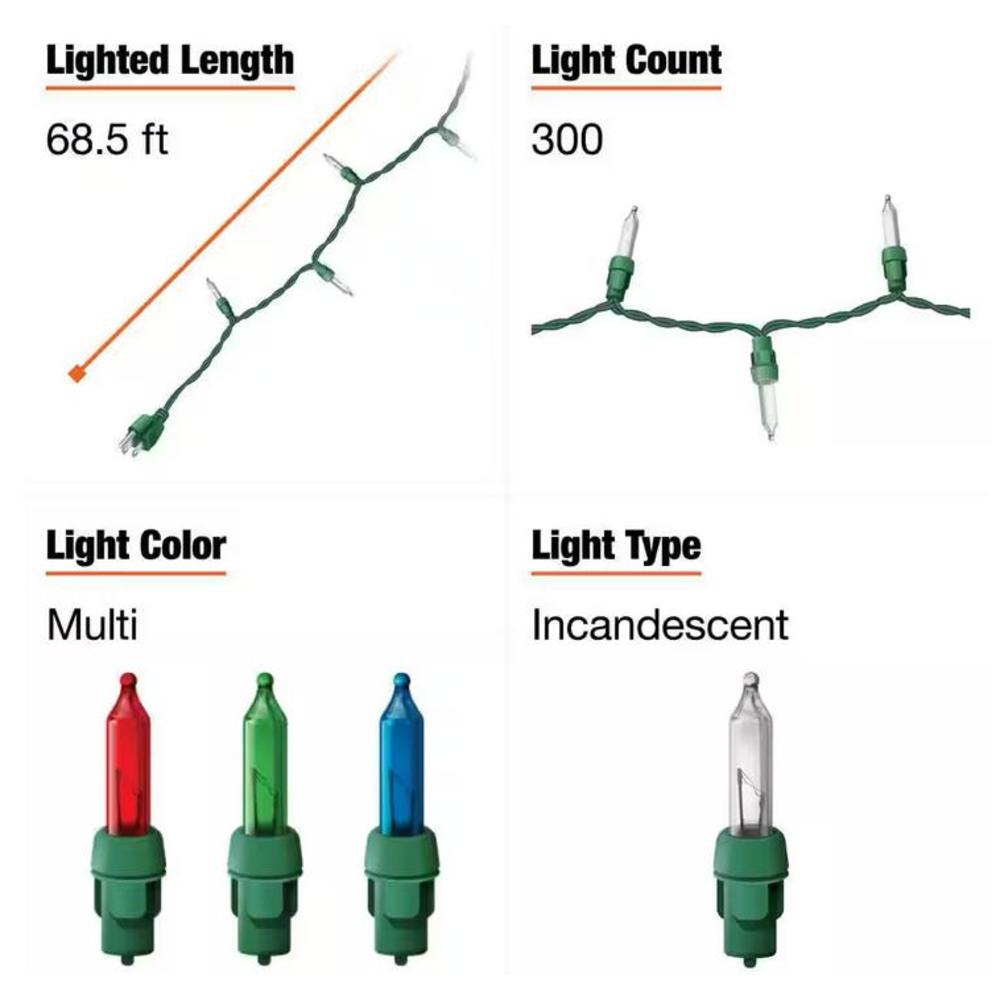 Home Holiday Accent 300L Multi-Colored Mini Incandescent Holiday Lights Home Accents (2-Pack)