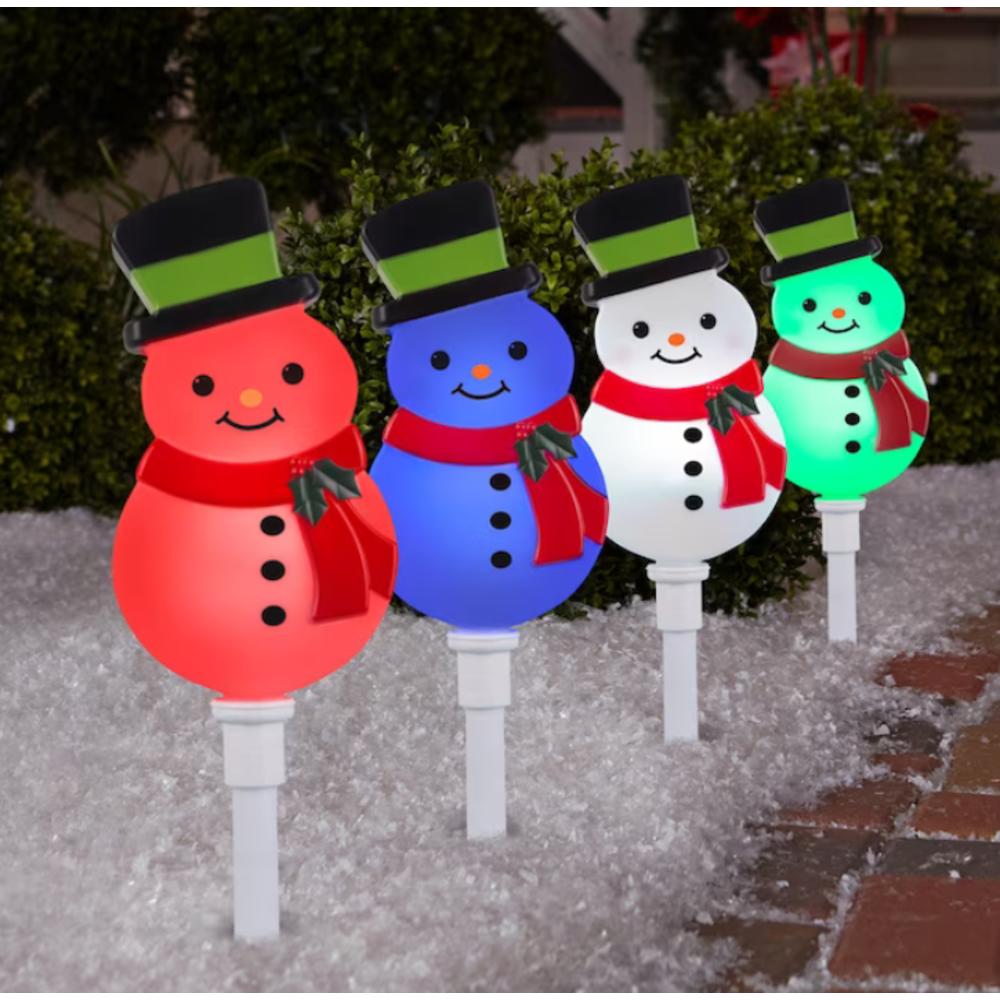 Gemmy Lightshow 4-Marker Multicolor Snowman Christmas Pathway Markers