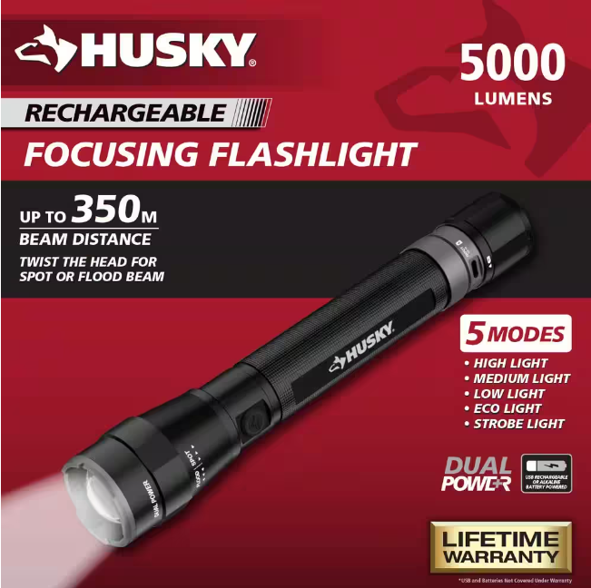 Coast GX30 2300 Lumen Waterproof Dual Power LED Flashlight With Twist Focus Anti Roll Cap And Textured Handle 6 X Aa Batteries Included Length 8 5 Inches