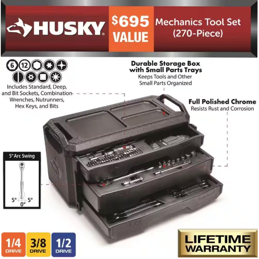 Husky Mechanics Tool Set (270-Piece) Husky # H270MTSQ223  # 1008832475